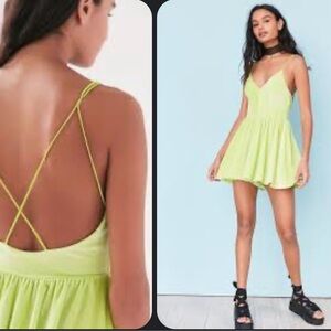 Urban Outfitters silence + noise Backless Velvet Fit + Flare Romper neon green M